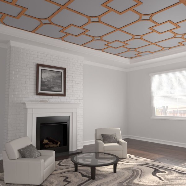 78 34W x 78 34H x 38T Large Olivia Decorative Fretwork Wood Ceiling Panels, Cherry, Ekena Millwork, Mfr#: CELW79X79X0375OLVCH